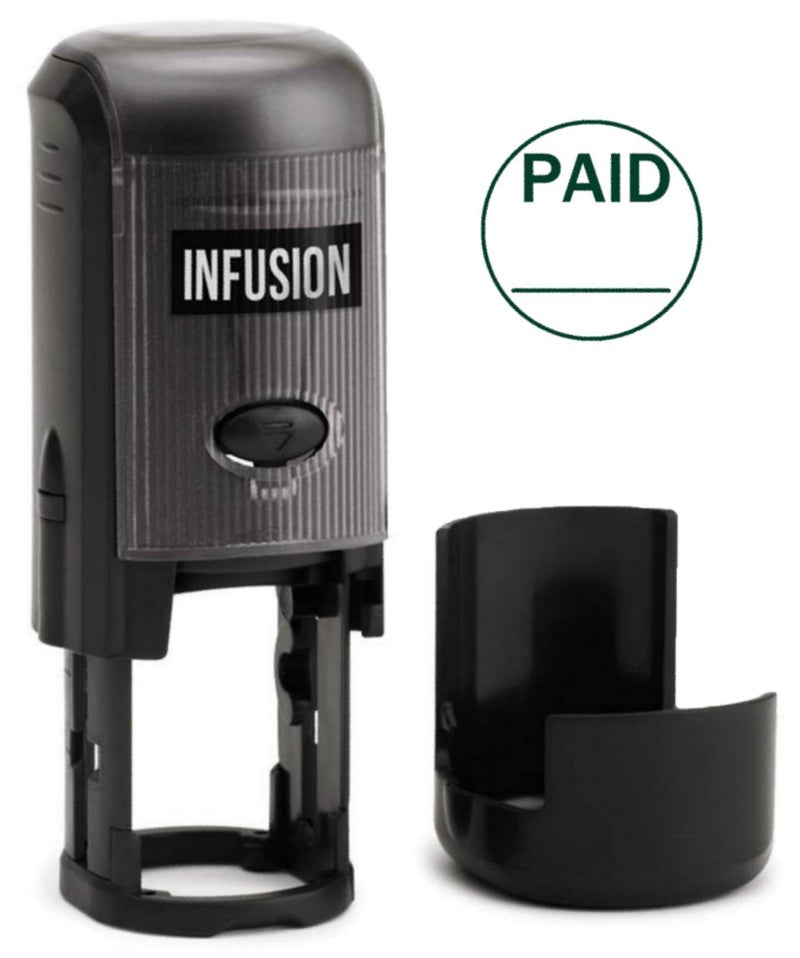 Infusion Paid (W/LINE) Round Self-Inking Stock Rubber Stamp (3/4'' Diameter) - Green Ink - Image 1
